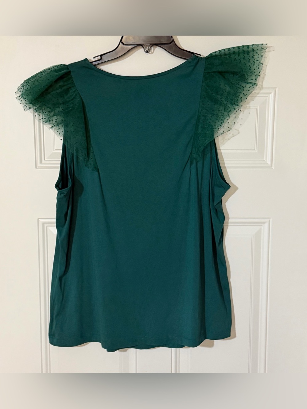 Boden 16/18 Tulle Shoulder Knit Top Tank Forest Green Swiss Dot City Preppy - Picture 8 of 8